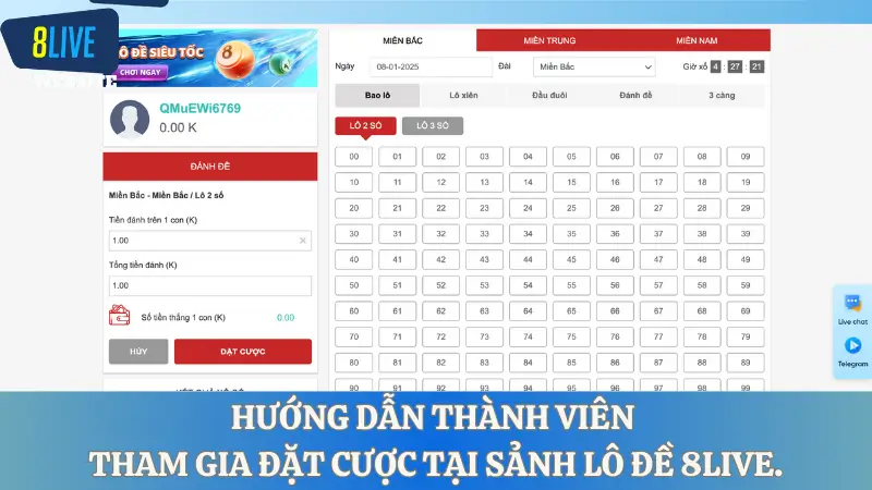 Hướng dẫn thành viên tham gia đặt cược tại sảnh lô đề 8LIVE