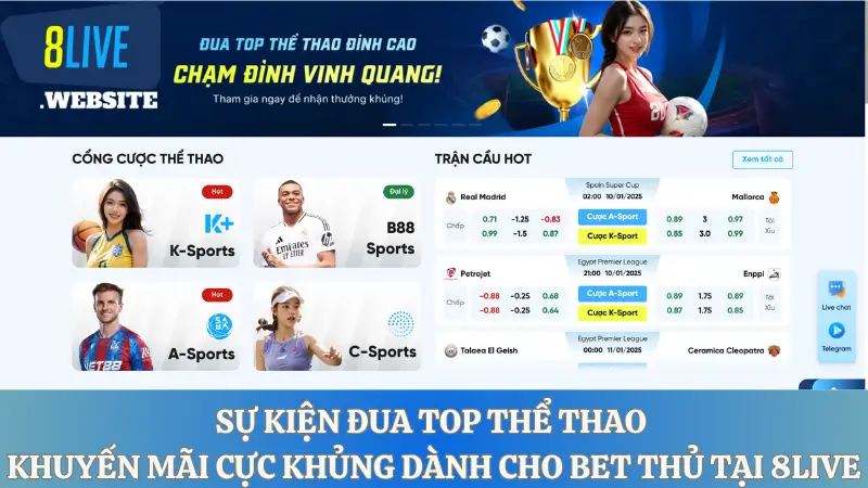 Sự kiện đua top thể thao khuyến mãi cực khủng dành cho bet thủ tại 8live